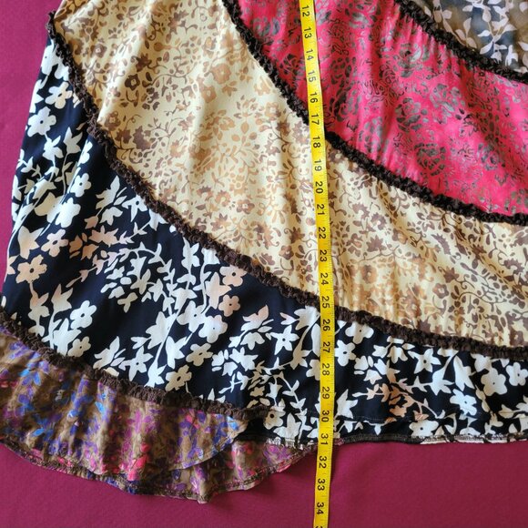 Asymmetrical Boho Batik Patchwork Midi Skirt M - Picture 8 of 10